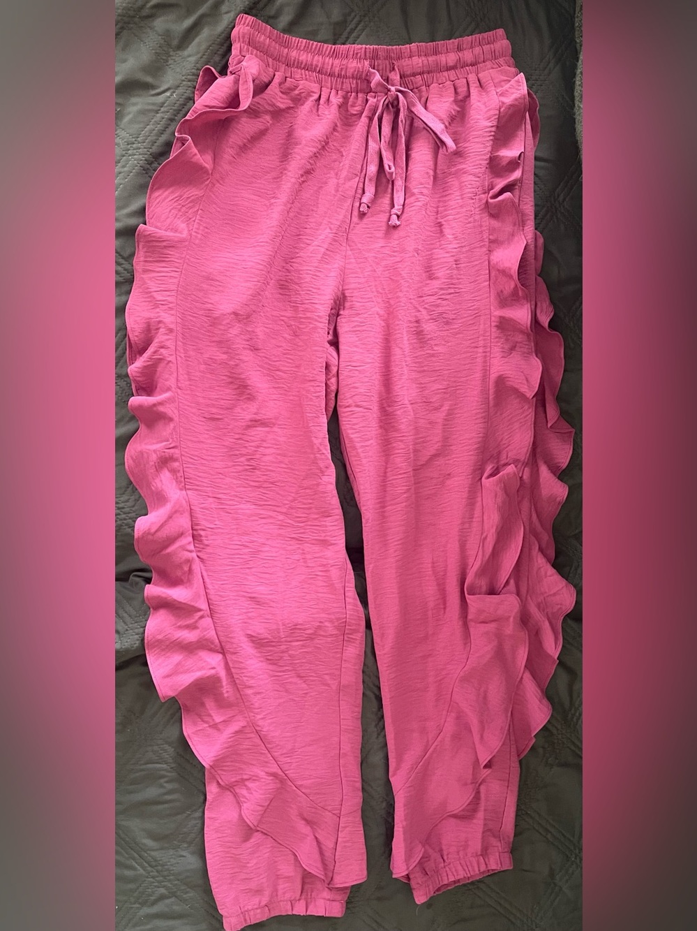 ODDY Pink Ruffle Side Jogger Pants